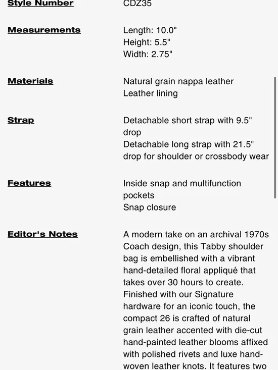 Coach Tabby Shoulder Bag 26 Floral Appliqué Nappa Leather CDZ35 - Picture 17 of 17